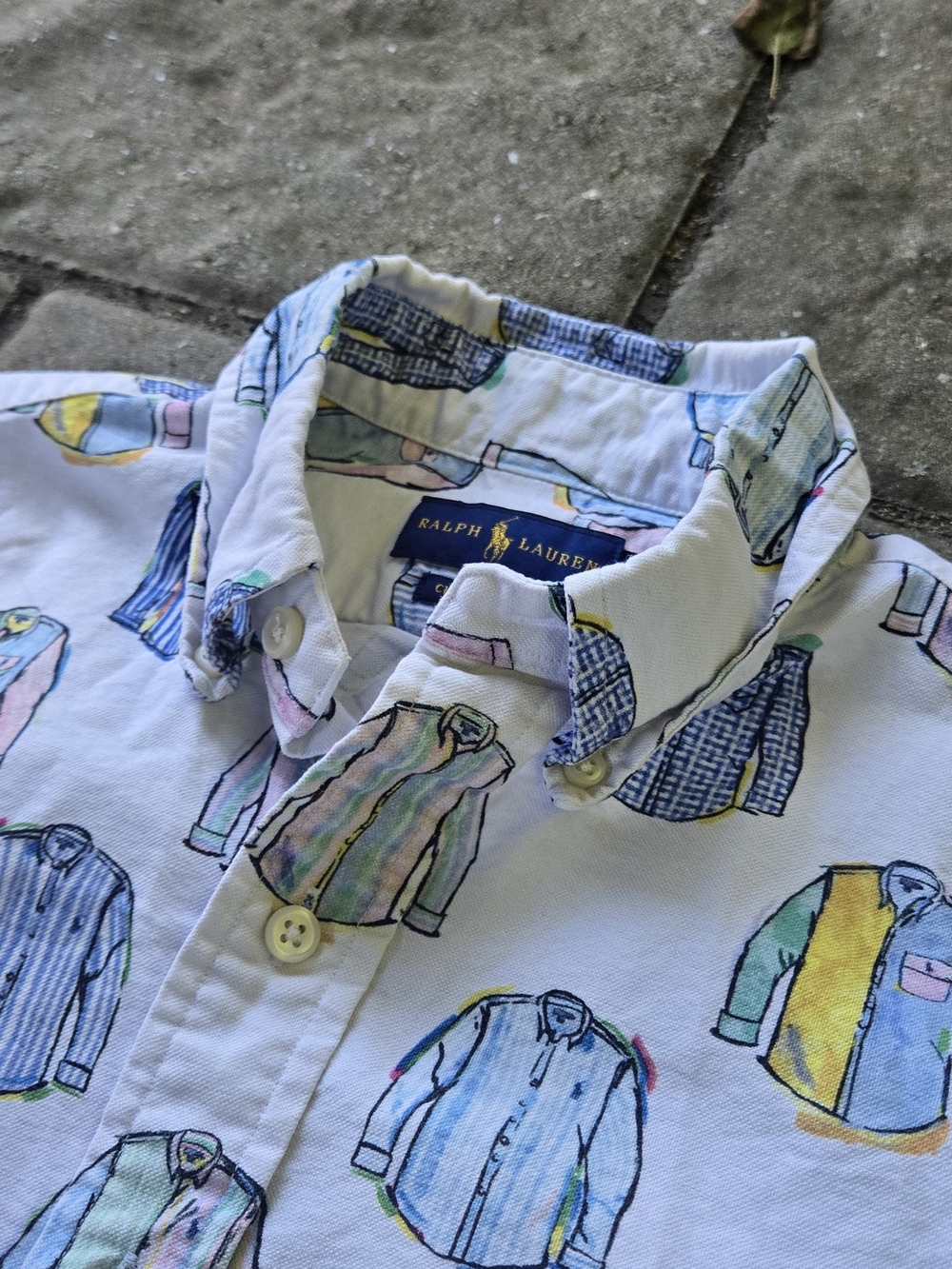 Ralph Lauren White Button-Down Shirt with Multicolor Shirt Print